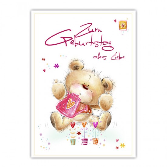 Geburtstagskarte - Postkarte "Cuddly Bear" Zum Geburtstag alles Liebe. 10,5 x 14,8 cm
