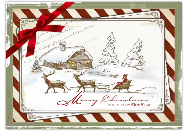 Vintage Weihnachtskarte - Postkarte "Rentierschlitten" 14,8 x 10,5 cm