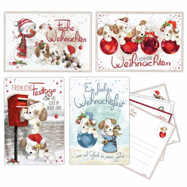 20 Weihnachtskarten, Postkarten im Nostalgie Stil, Weihnachtspostkarten, 17,5 x 12 cm, 4 verschiedene Motive im Set