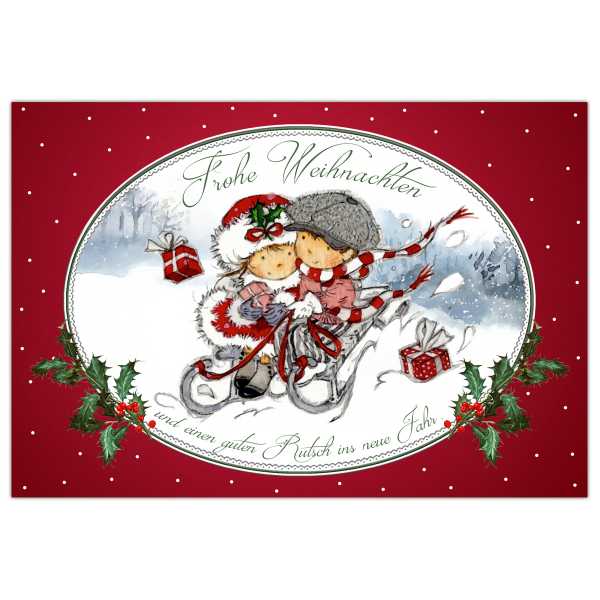 Weihnachtskarte "Christmas sleigh ride" 17,5 x 12 cm Postkarte