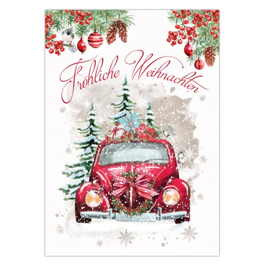 Weihnachtskarte  "Christmas Car - Weihnachtsauto" , 10,5 x 14,8 cm,  Postkarte, traditionelle Weihnachtskarte