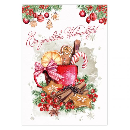 Weihnachtskarte  "Christmas Tea - Gemütliche Weihnacht" , 10,5 x 14,8 cm,  Postkarte, traditionelle Weihnachtskarte