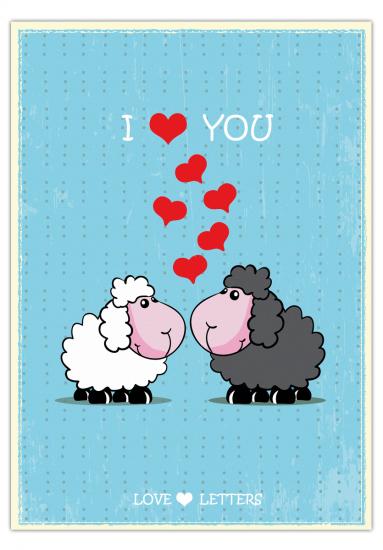 Postkarte "I LOVE YOU - Verliebte Schäfchen" 10,5 x 14,8 cm