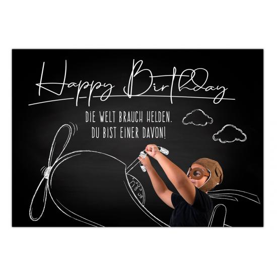 Geburtstagskarte " ♥ Die Welt brauch Helden. Du bist einer davon! ♥ Happy Birthday" Klappkarte incl. Umschlag