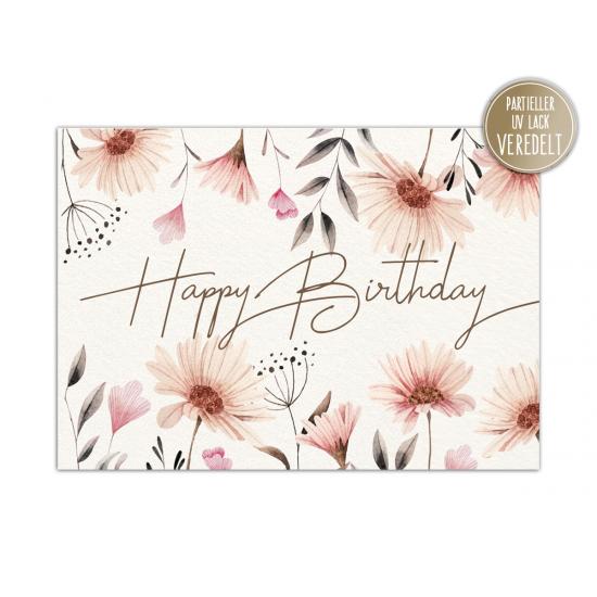 Midi-Karte "Happy Birthday - roségold daisy", Doppelkarte inkl. Briefumschlag