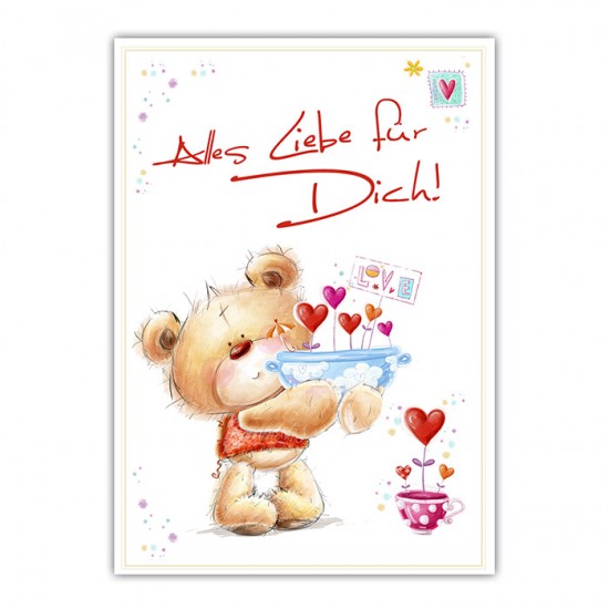 Geburtstagskarte - Postkarte "Cuddly Bear" Alles Liebe für Dich 10,5 x 14,8 cm