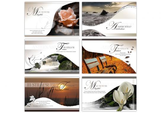 Trauerkarten, Serie "Wave" 6 versch. Designs incl. Briefumschlag, Klappkarte