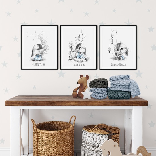 art4minis ♥ 3 teiliges Kinderzimmer Bilderset "Flocke". Kinderzimmer Deko Poster Kunstdruck DIN A4 rosa und blau
