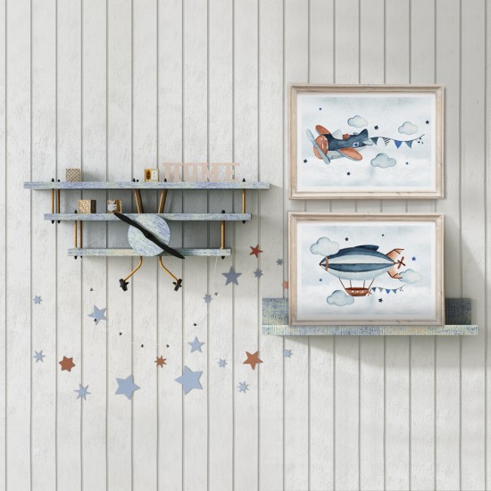 art4minis ♥ 3 teiliges Kinderzimmer Bilderset "Flugzeuge ". Kinderzimmer Deko Poster Kunstdruck DIN A4 A3 A5