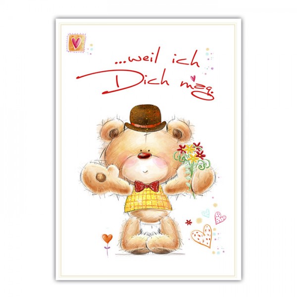 Geburtstagskarte - Postkarte "Cuddly Bear" ...weil ich dich mag. 10,5 x 14,8 cm