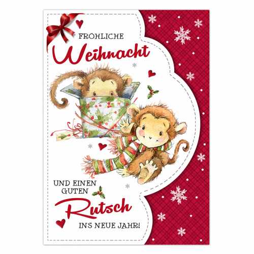 Postkarte "Cute Monkey Christmas #1" 10,5 x 14,8 cm