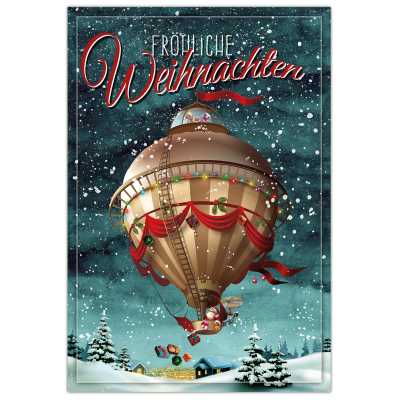 Weihnachtskarte 17,5 x 12 cm "Santa´s Ballonfahrt" Postkarte Weihnachtsmann