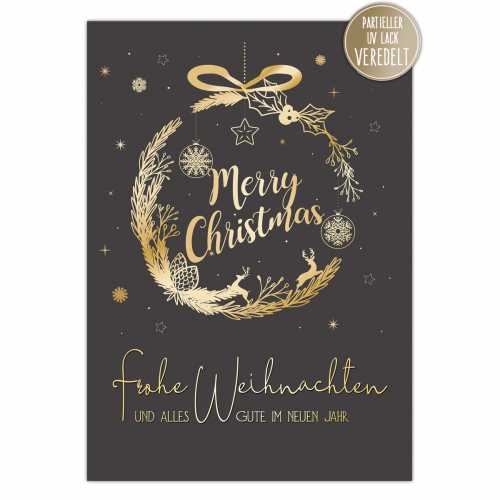 Postkarte " Golden Christmas No. 2 " 10,5 x 14,8 cm, Weihnachtskarte in eleganten Anthrazit (Schwarz) -Gold Tönen