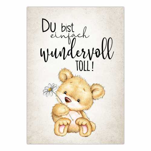 Postkarte mit Spruch "Du bist einfach wundervoll toll!",  DIN A6, 14,8cm  x 10,5 cm