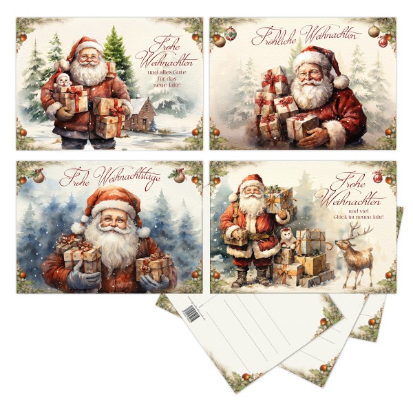 20 VINTAGE WEIHNACHTSKARTEN "Christmas Day" , NOSTALGIE PUR. 4-Designs-im-Set-Postkarten