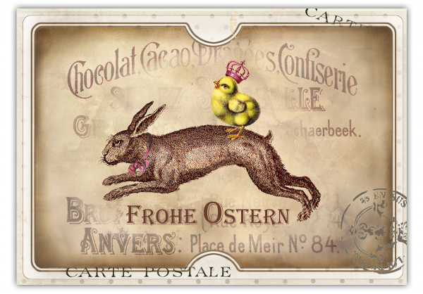 Vintage Osterkarte - Postkarte "CARTE POSTALE brown" 14,8 x 10,5 cm