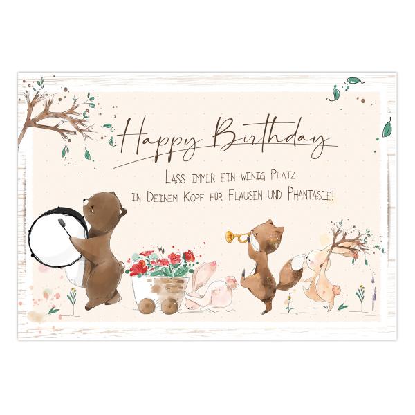 Geburtstagskarte " ♥ Lass immer ein wenig Platz in deinem Kopf für Flausen und Phantasie. ♥ Happy Birthday" Klappkarte incl. Umschlag