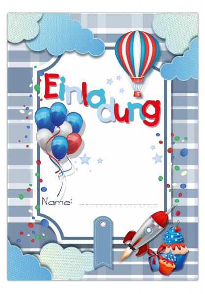 15 tlg. Set - Einladung zum Kindergeburtstag "Luftikus" , Einladung, Antwortkarte & Briefumschlag - je 5 Stück - Kopie