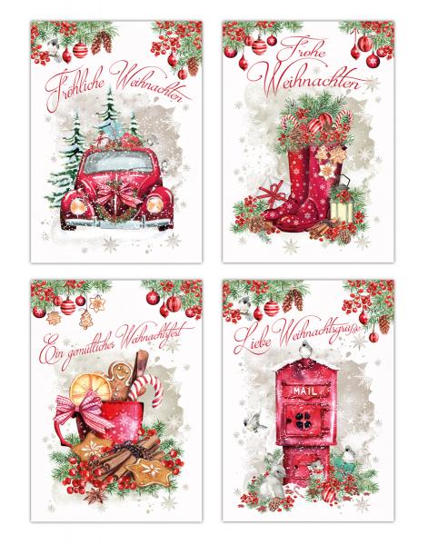 Postkarten Weihnachtskarten Set 20 STÜCK WEIHNACHTSKARTEN Nostalgie traditionelle Weihnachtskarten in warmen Rottönen 